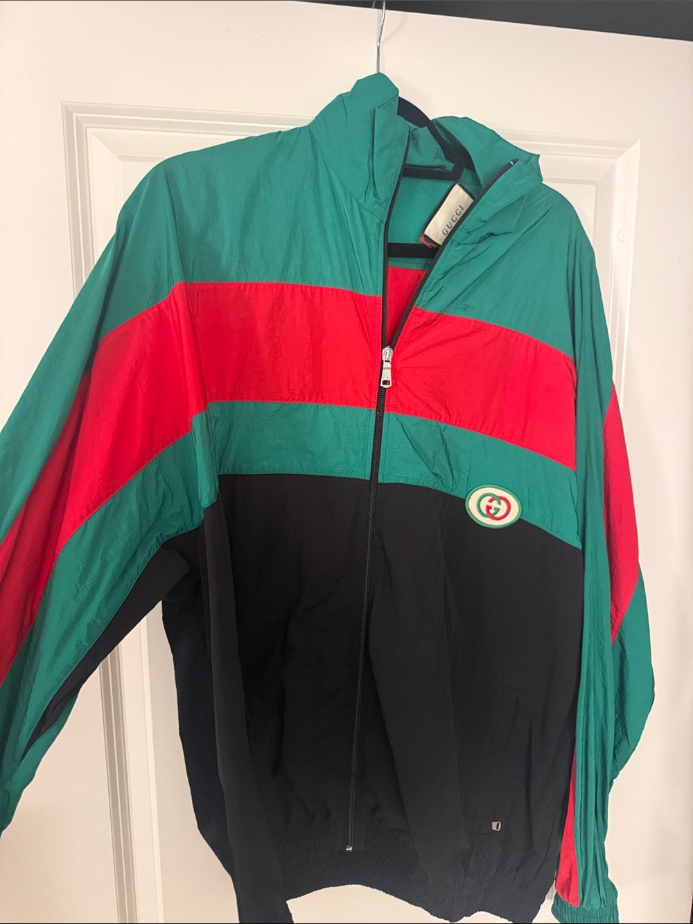 Gucci Teal-Red-Black Colorblock Windbreaker Jacket